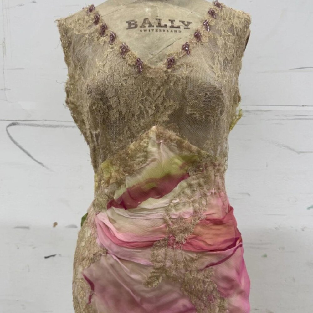 Vintage Y2K European beaded silk lace dress with detachable sleeves - Picture 10 of 14